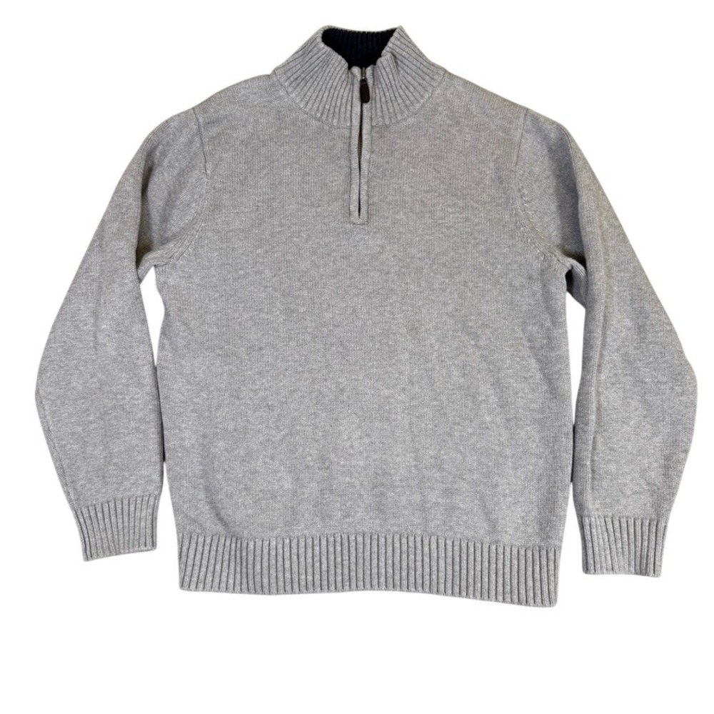 L.L. Bean Mens Heather Grey Quarter Zip Mock Neck Pullover Sweater Ribbed Knit M